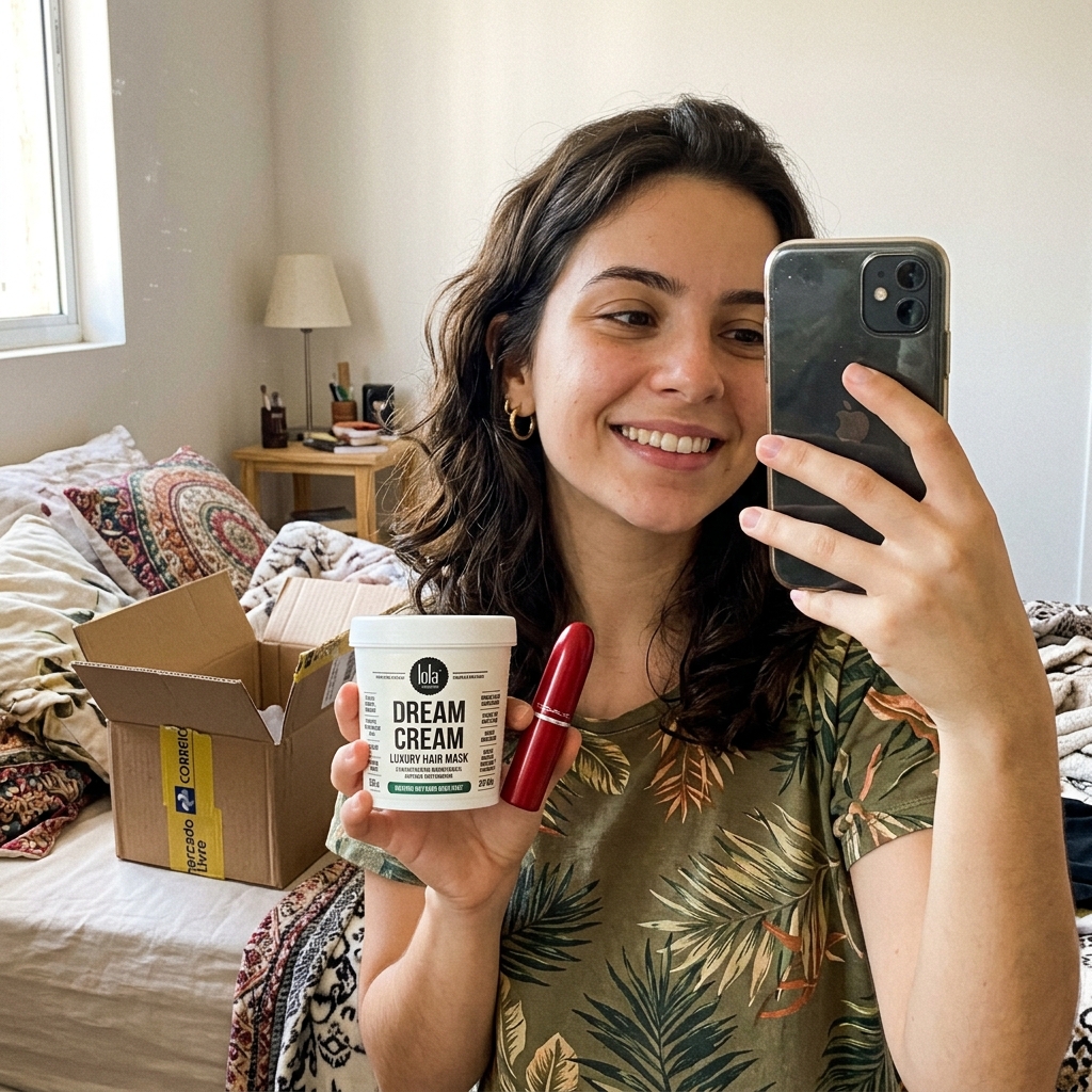 Foto da Larissa com as comprinhas